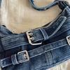 Y2K Washed Denim Shoulder Bag with Buckle Detail Zipper Closure Casual Underarm Purse for Daily Use