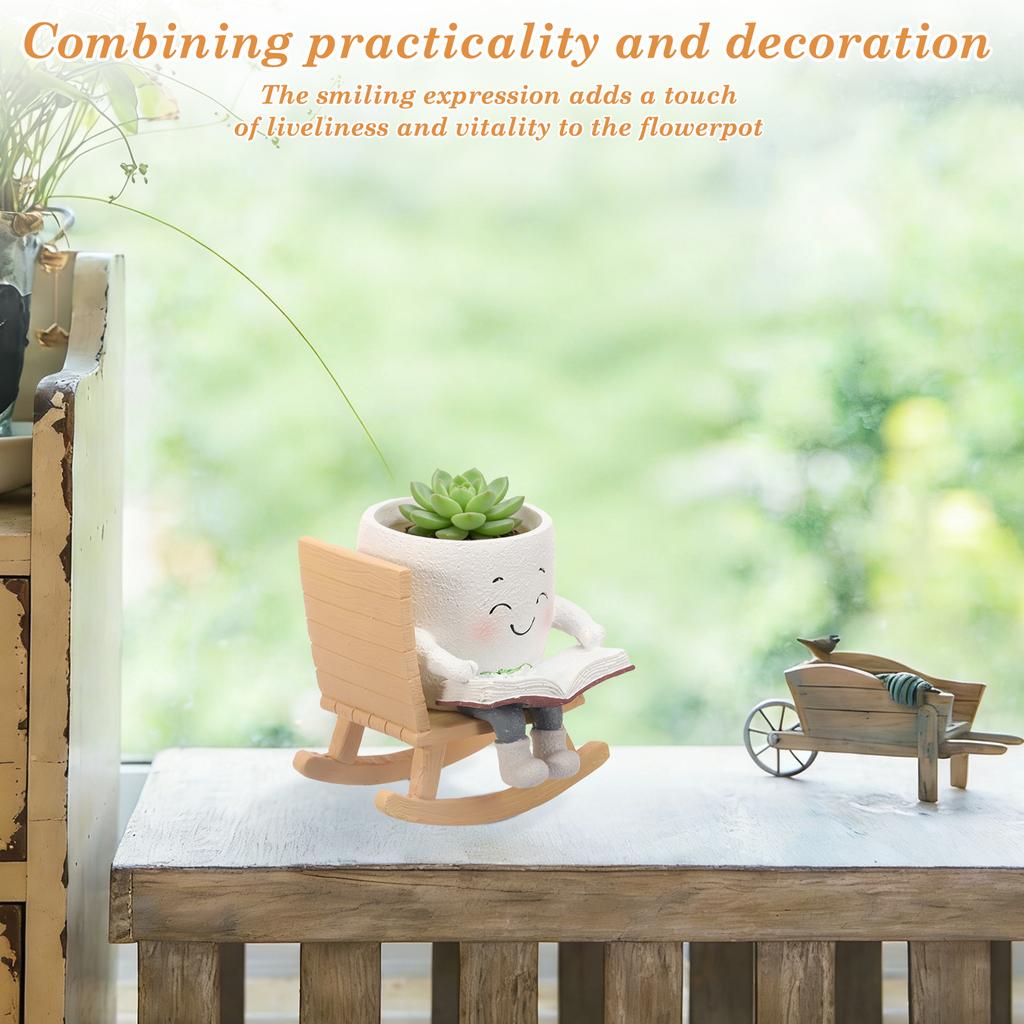 Cute Smile Face Planter Creative Succulent Plant Flower Pot Resin Indoor Outdoor Plant Pot with Drainage Hole Home Decoration