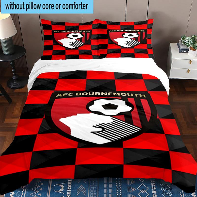 Set Biancheria da Letto Stampato con Stemma AFC Bournemouth 3 Pezzi Copripiumino Chiusura Include 1 Copripiumino e 2 Federe Set Biancheria da Letto Decorazioni per la Casa Regali