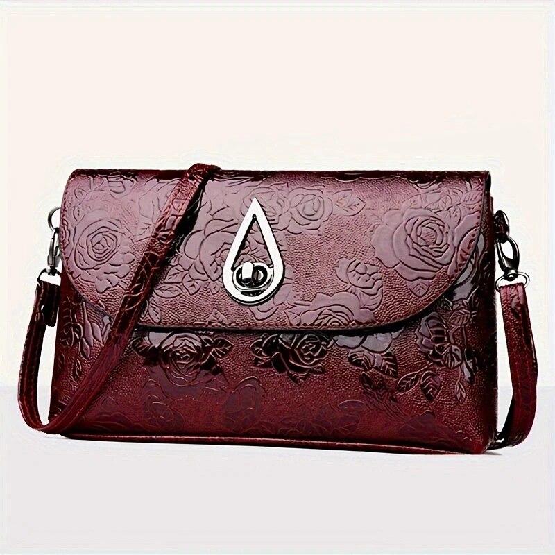 Lady Evening Party Clutch Rose Flower Embossed Sling Bags Elegant Mother Shoulder Purse Flap Crossbody Bag