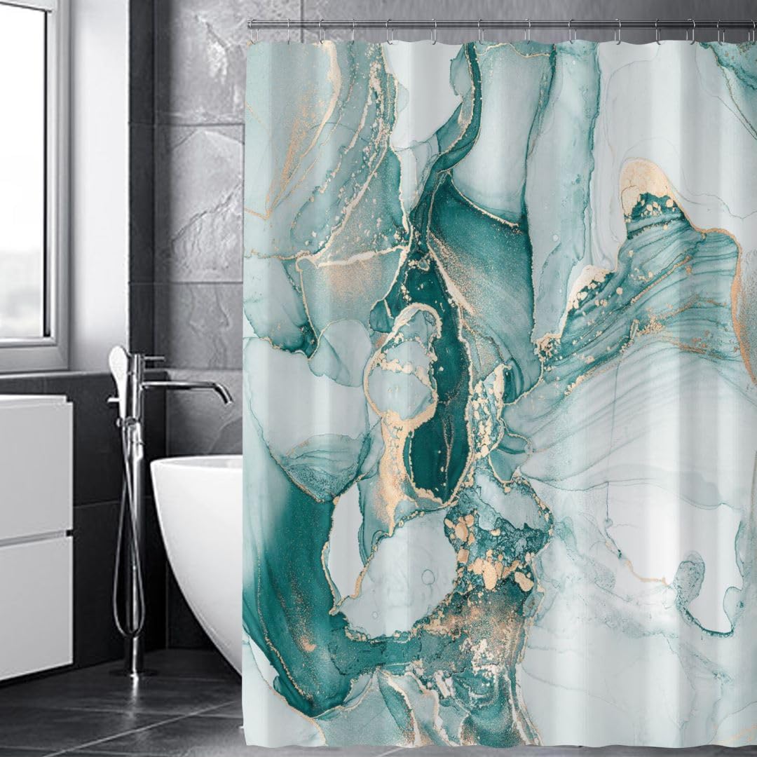 

Blue Gold Marble Shower Curtain Set, Abstract Granite Pattern, Luxury Modern Waterproof Bathroom Decor W60H190(CM)-1 Pcs