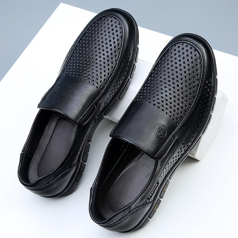 Men's shoes summer soft-soled breathable hollow dress cool leather shoes men's genuine leather business leisure hole middle old dad shoes