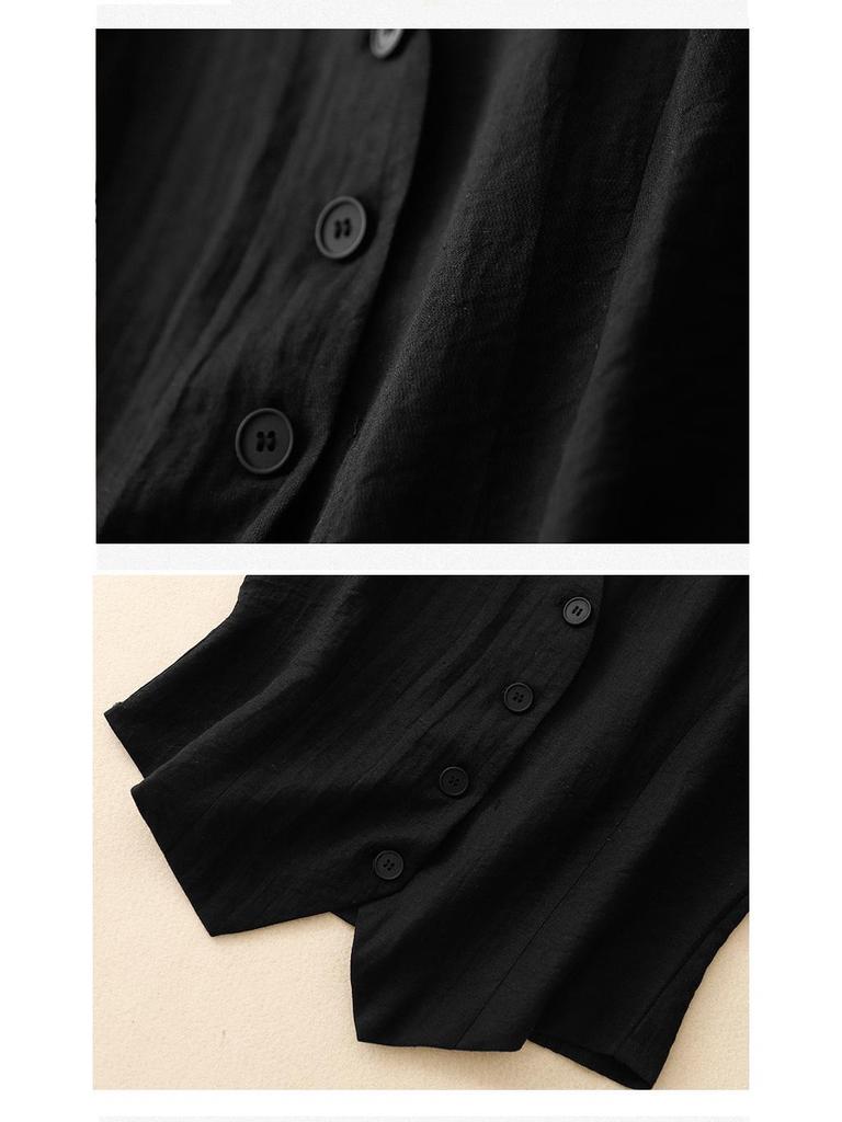 Women's Summer V-Neck Linen Vest - Solid Color, Sleeveless, Slim Fit Tank Top