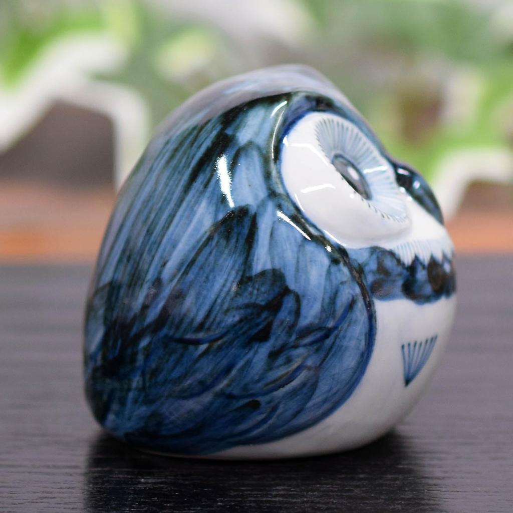 Waza no Kura Stylish Owl Figurine, Kutani Ware, Owl with Jade Design, Blue and White Porcelain, Lucky Charm, High-End Brand Interior Decor Object, Per