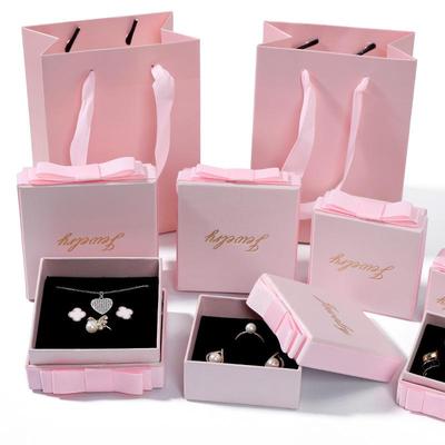 High-End Pink Jewelry Gift Box with Bow and Custom Logo Option