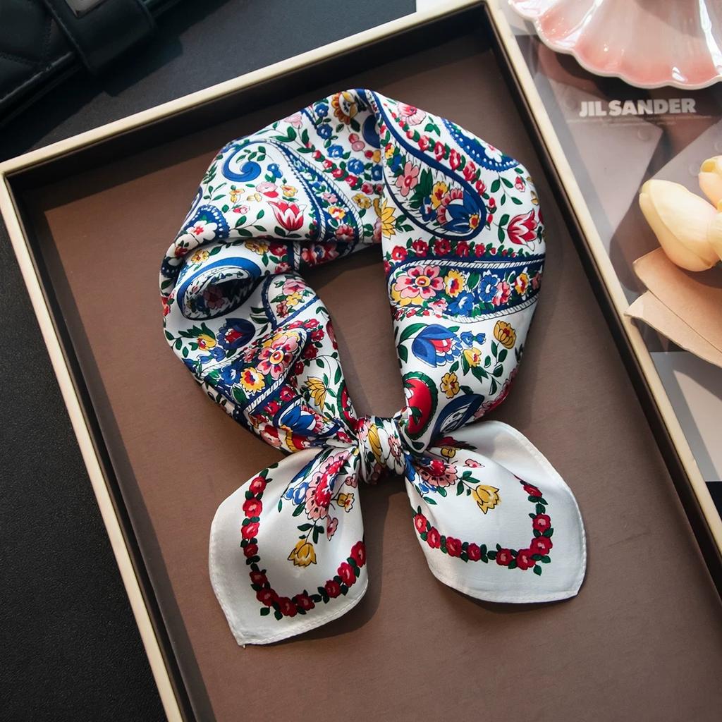 100% Natural Real Silk Scarf Women Print Bandana Square Scarves Wrap Kerchief Mulberry Luxury Summer Beach High Quality Hijab