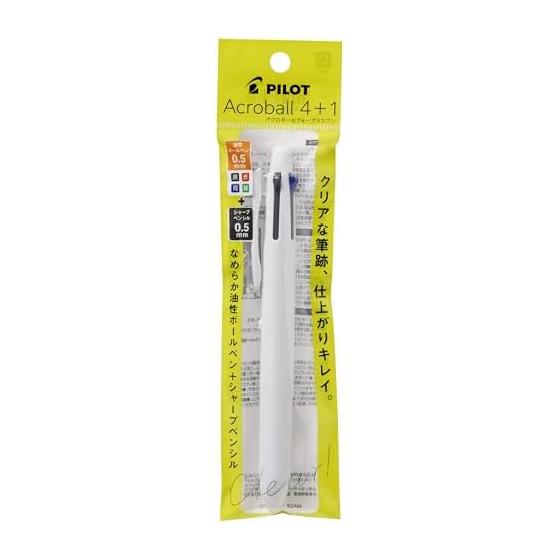 PILOT Acroball 4+1 Oil-Based Ballpoint Pen, 0.5mm (Black, Red, Blue, Green) + 0.5mm Mechanical Pencil, Off-White PBH41AB155OW