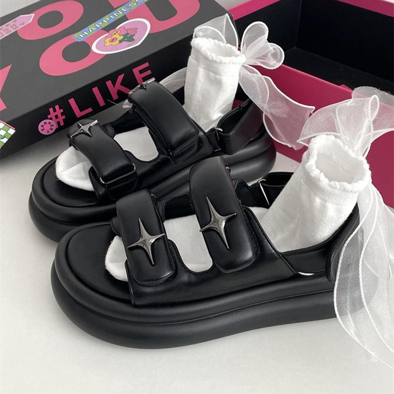 Footwear Beach Women's Shoes with Medium Heels Summer 2024 Outdoor Sandals for Woman Platform Wedge Waterproof Black Korea H F