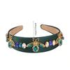 Color Crystal Bee Headband Fabric Wide Edge Headband Retro Rhinestone Hair Accessories