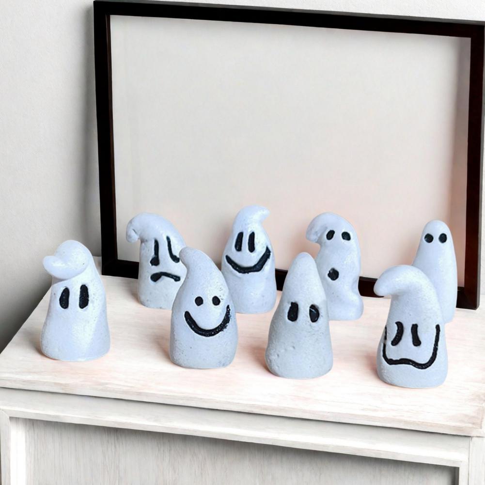8Pcs Halloween Ghost Ornament Weather-Resistant Glow in The Dark Mini Ghost Figures Halloween Party Decoration