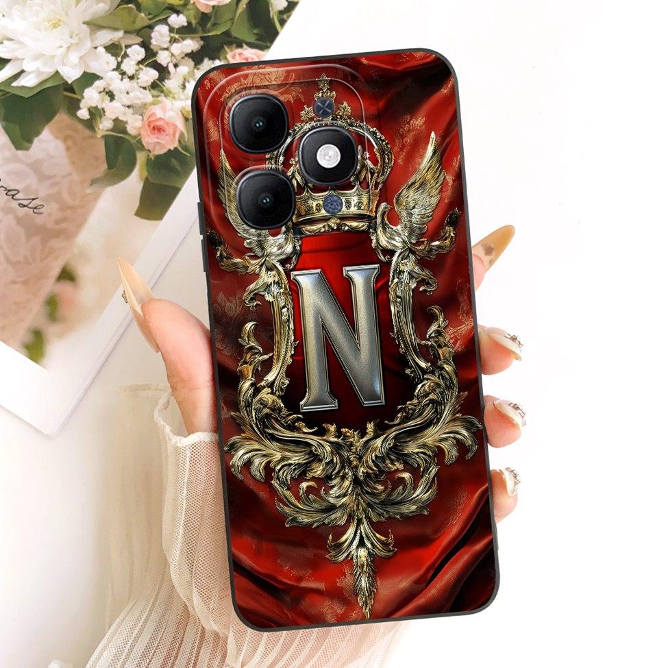 For ITEL A6610L Cover For ITEL A90 4G Case Silicone Luxury Crown A-Z Letters 2D Flat Pattern Soft Phone Case For ITEL A 90 4G