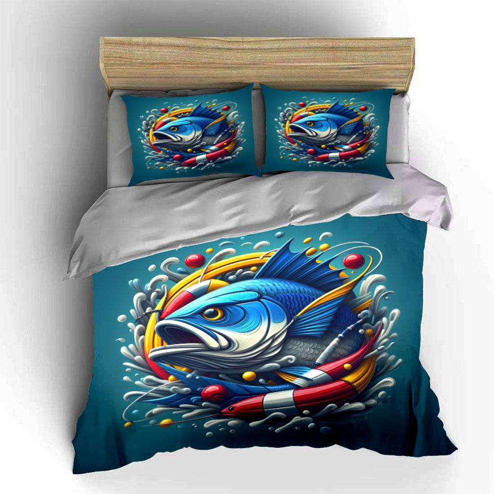 Fishing Gear Set Outdoor Essentials Soft Comfortable Duvet Cover Bedding Set Included 1*Duvet Cover & 2*Pillowcases, Gift