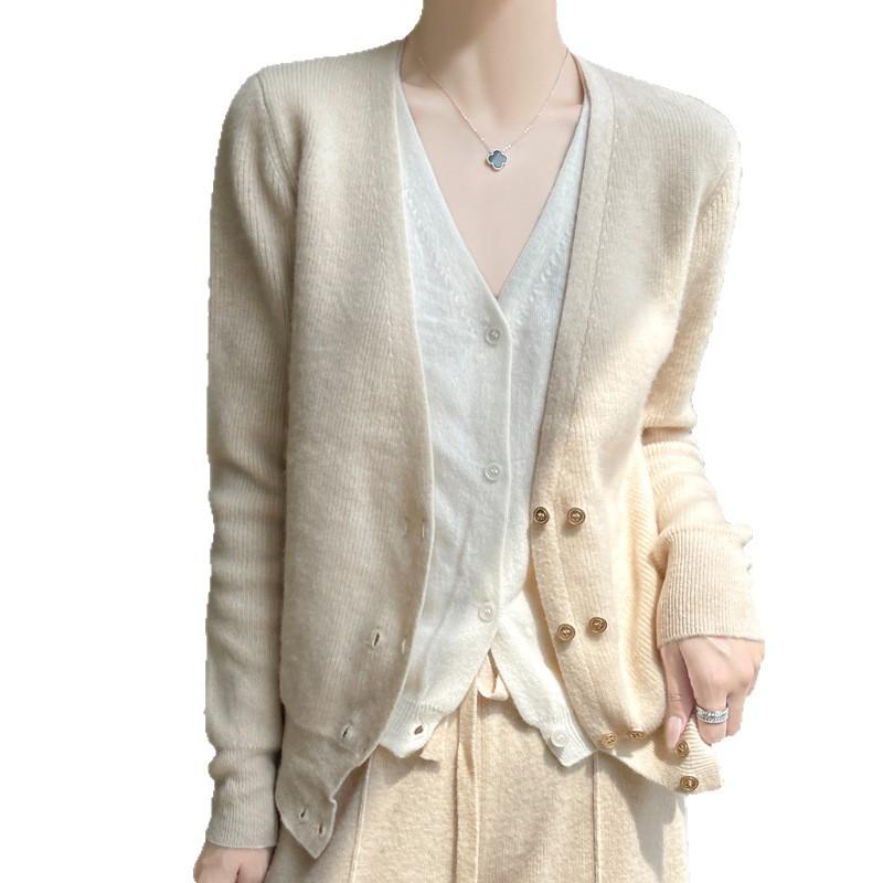 2025 Autumn/Winter V-Neck Wool Cashmere Women's Two-Piece Knit Base Layer Sweater Jacket