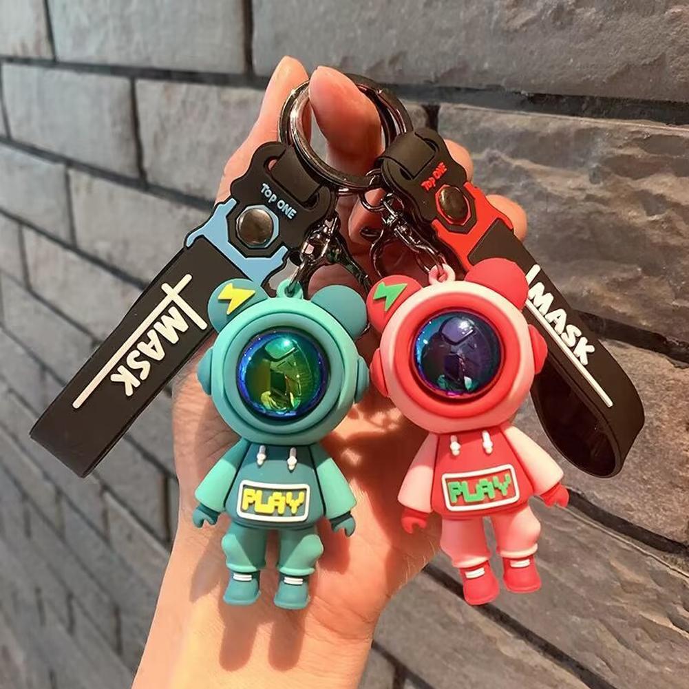 Cartoon Lightning Bear Car Keychain Pendant Bag Astronaut Key Holder Keyfob Key Chain Delicate Key Chain for Girls Couple Gifts Key Ring