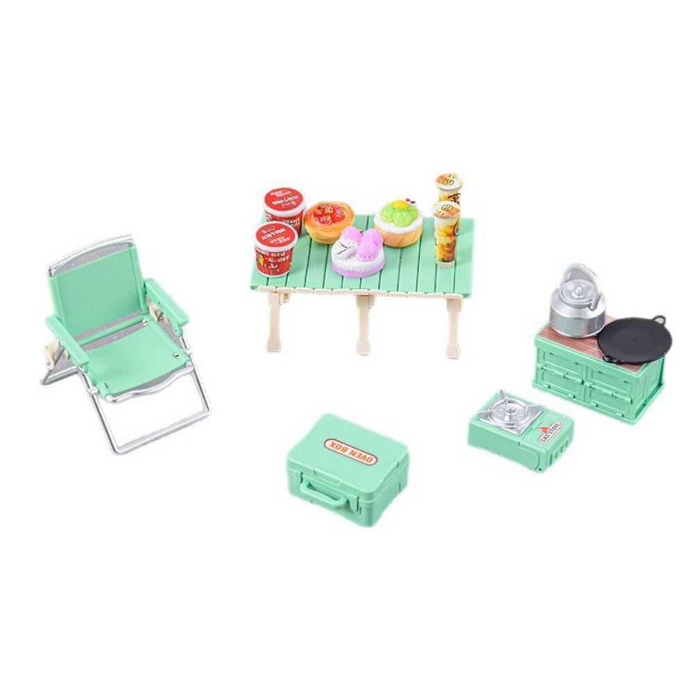 Mini Camping Picnic Set Multicolors Folding Chair Doll House Accessories
