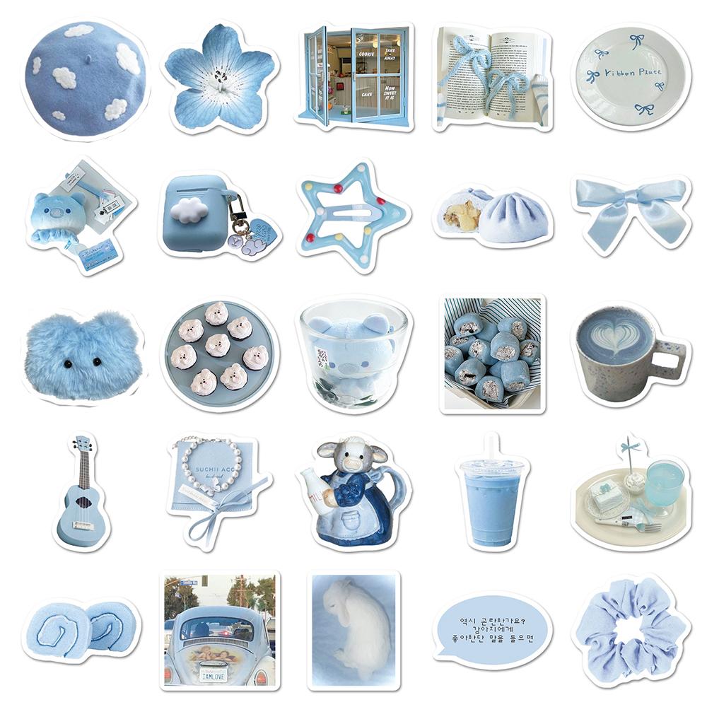 10/30/50pcs INS Style Blue Cute Aesthetic Stickers Cartoon Decoration Decals DIY Notebook Phone Suitcase Waterproof Sticker Toy