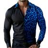 Camicia da uomo casual per le vacanze, con stampa leopardata, manica lunga, colletto a revers, bottoni