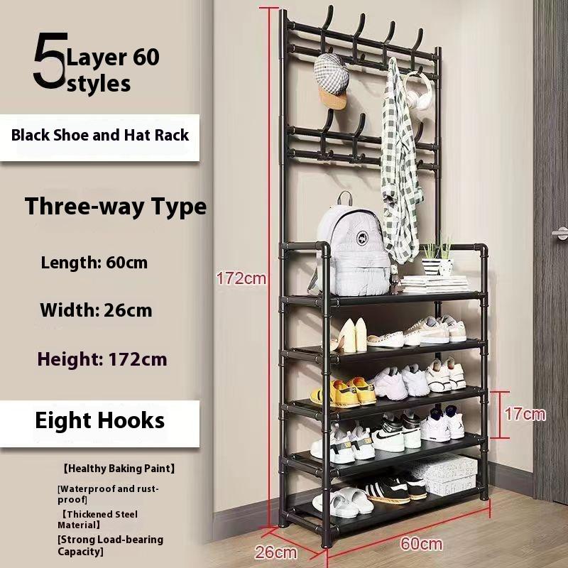New 5-layers Shoe Rack Household Floor To Ceiling Integrated Clothing and Hat Rack Simple Shoe and Clothing Multifunctional Rack
