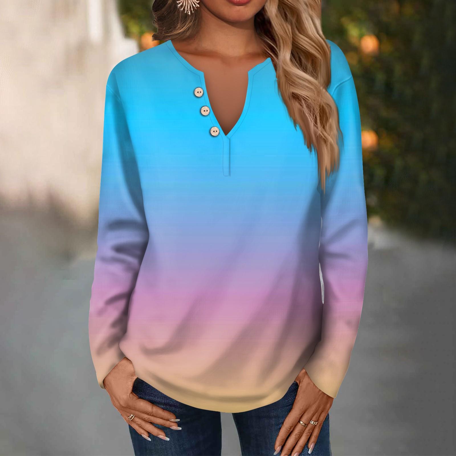 

Women s Fashion Casual Round Neck Long Sleeve Loose Christmas Printed T-Shirt Ladies Top With Decorative Buttons XL