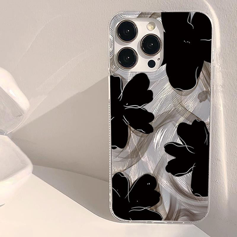 Black Stylish Flower Pattern Phone Case for Xiaomi Redmi Note 14 13 12 10 11 Pro Plus 5G 12S Redmi 14C 13C 4G Shockproof Cover
