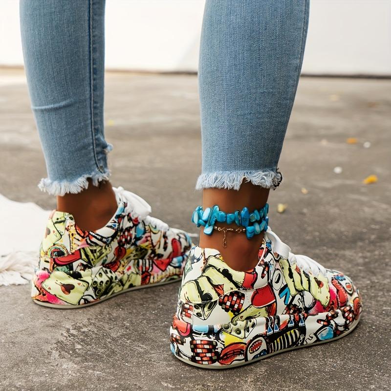 Playful Women's Sneakers - Vibrant Heart & Music Graphic Design, Breathable Synthetic Cover Rubber Sole, All-Season Casual Shoes for Petite Wome