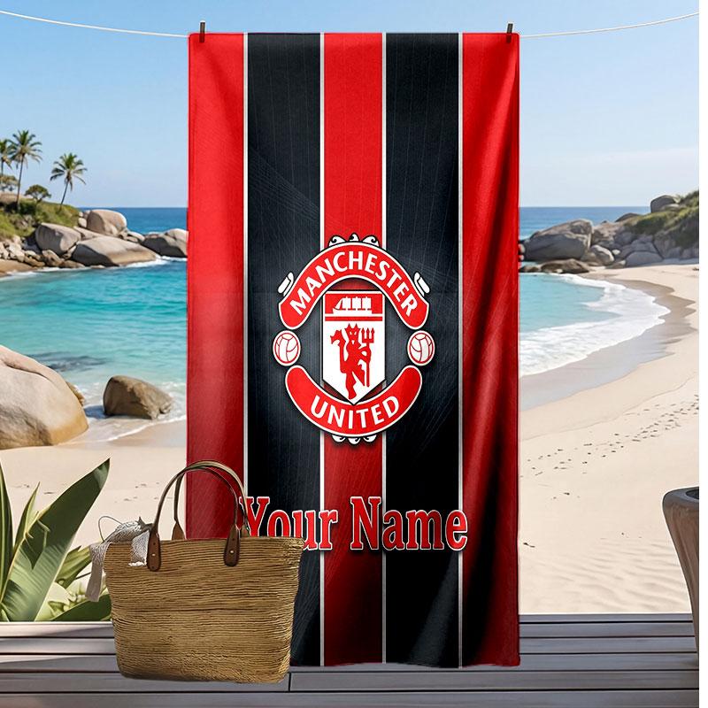 Manchester United Personalizovaný Potisknutý Plážový Ručník Fotbalové Logo Podpora Vlastní Jméno Text Absorpční Ručník Pro Sport Cestování Speciální Dárek