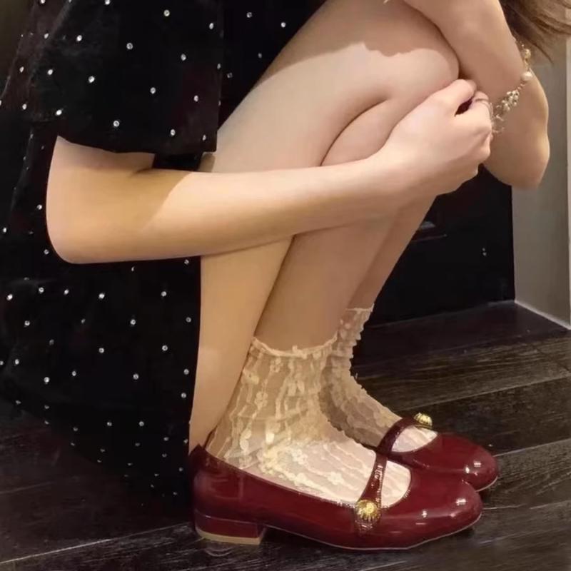 Women's White Lace Scrunch Mid-Calf Summer Socks - Mesh, JK Style, Ideal for Mary Jane Shoes