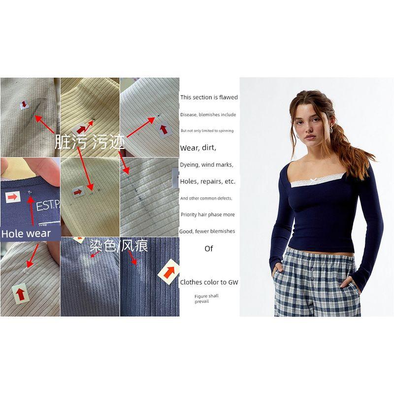 

Foreign Trade Original Order PAC * Sun EST. Pac1980 Niche Lace Edge Sweet Slim fit T-shirt Long sleeve Bottoming Shirt Dark Blue M