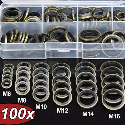 100pcs/box Oil Pan Oil Drain Gasket Kit Oil Drain Bolt Pad Rubber Oil Drain Plug Gasket Replaceable Gasket Seal Kit M6 M8 M10 M12 M14 M16