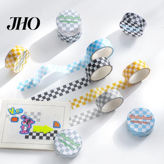 Farbiges Klebeband 1 Rolle Washi Klebend Haftend Klarer Druck Abziehbar Papier Lichtbeständig Scrapbooking Schachbrettmuster für Kinder Dekorativ