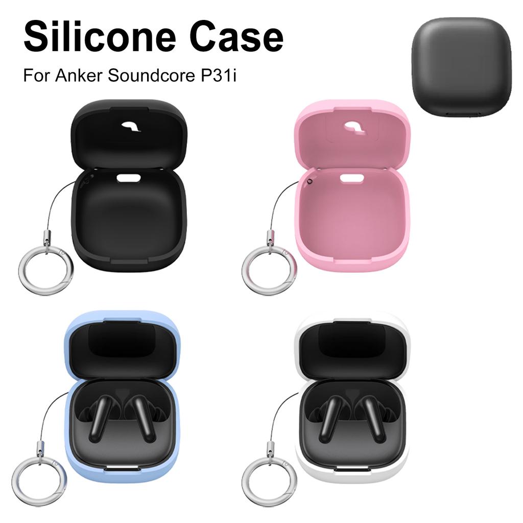 Wireless Earbuds Protective Shell For Anker Soundcore P31i Earbuds Charging Case with Carabiner Full Body Protective Case Cover