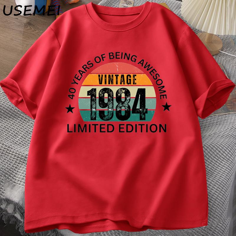 

40th Birthday Men s T-shirt Made in 1984 Vintage Tshirt 40 Years Old T Shirts for Men Casual Short Sleeve Mens Clothing Oversized XXXL червоний