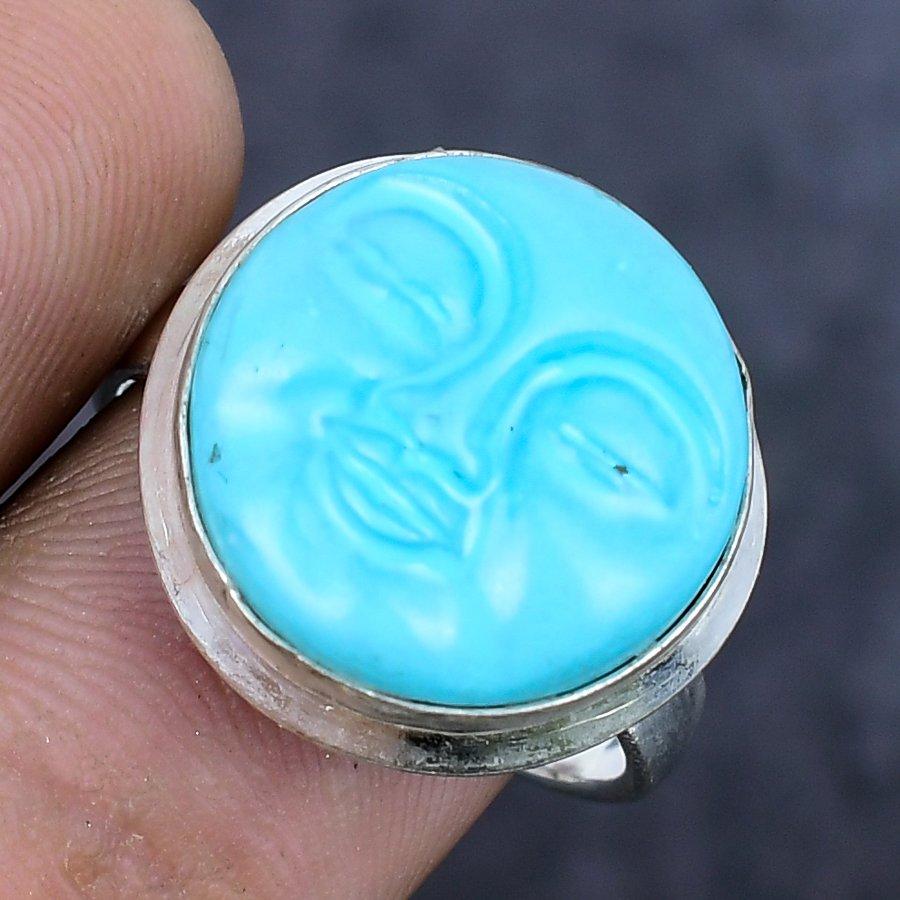 Natural Cameo Moonface Gemstone 925 Sterling Silver Jewelry Ring Size 8.5 L6L71