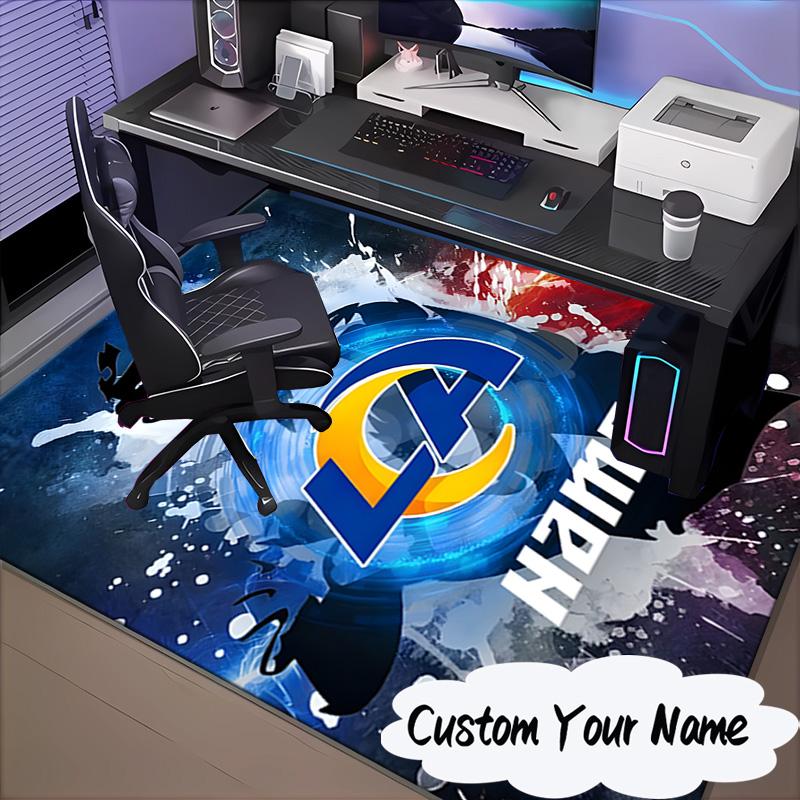 Custom Name Rams Fan Gear USA Rug for Living Room, Game Rooms, Office, Bedroom, Floor Mat Playful Design, Fan Gifts Christmas Decor