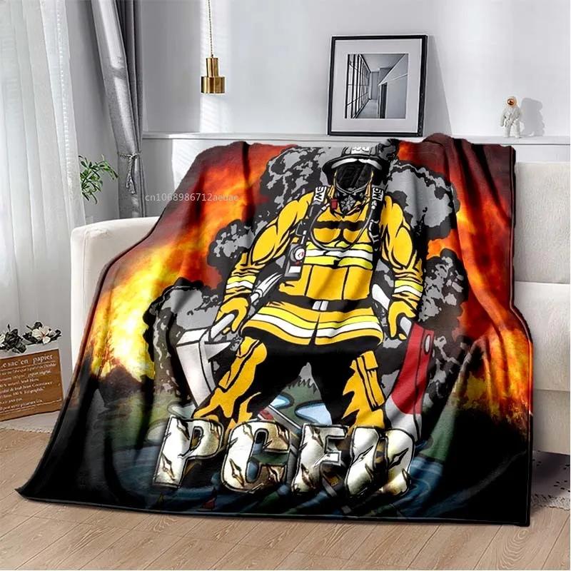 Firefighters Flannel Blanket God Bless Firefighters with Angle Wings Art Lightweight Warm Plush Kids Adults Birthday Dream Gifts