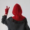 Wool Knitted Balaclava Hat with Neck Warmer Integrated Gloves Autumn Winter Neck Protection Warm Stylish Red with Gloves