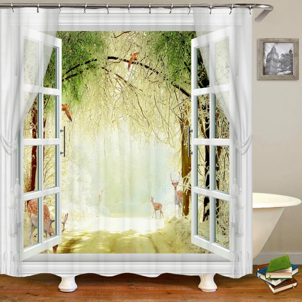 Hoge Kwaliteit Wasbaar Douchegordijn Natuurlandschap 3D Waterdichte Stof Badkamer Decor Groot 240X180 Bedrukt Douchegordijn