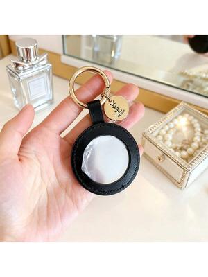 YSL Portable Keychain Mirror - Genuine Leather Case, Compact Makeup Mirror On-The-Go