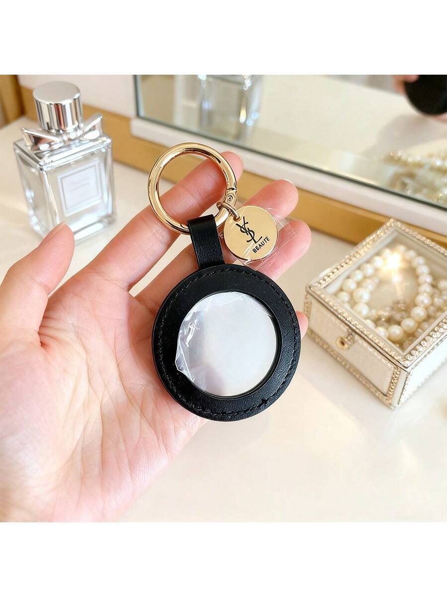 Портативное зеркало-брелок YSL - Чехол из натуральной кожи, Компактное зеркало для макияжа в дорогу чёрный