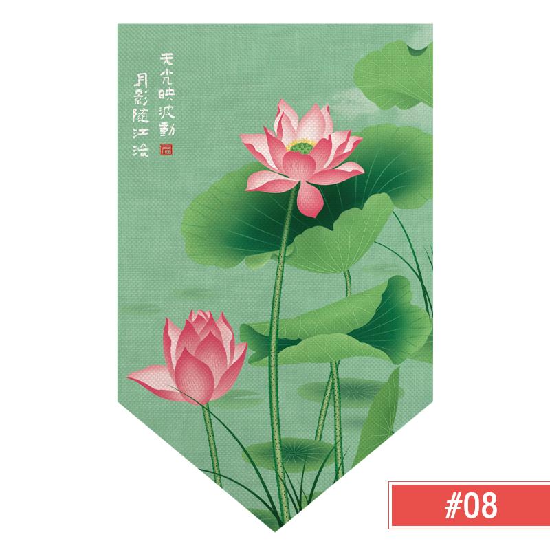 Chinese Half Curtain Ancient Style Lotus Printed Pennant Kitchen Door Short Curtain Home Bedroom Window Decor Window Shade