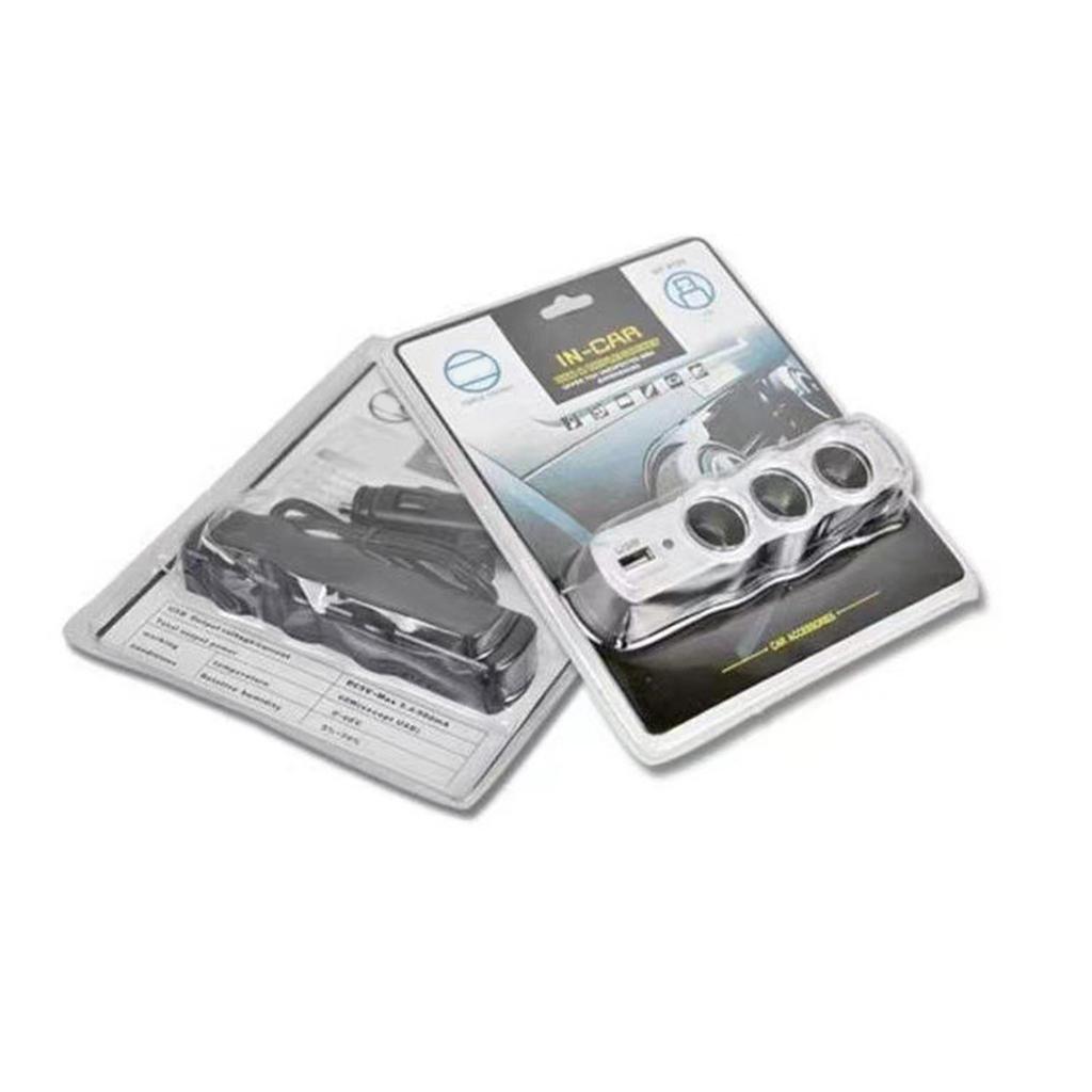 12V/24V Vehicle Power Splitter Adapters with 3 Cigarettes Lighter Port and Builts In USB Chargers for Mobile Gadgets