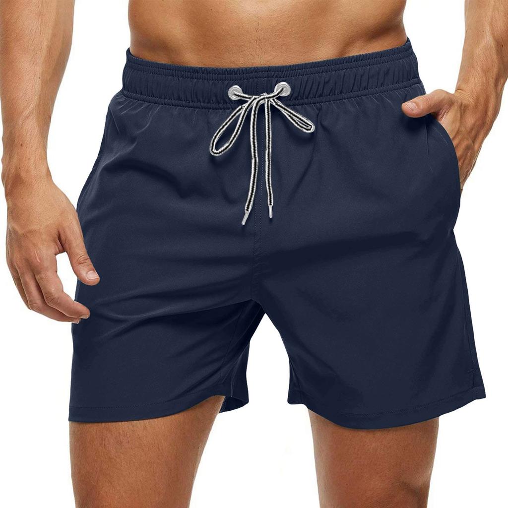 Men's Summer Color Quick-Drying Vacation Sports Shorts With Mesh Drawstring Swimming Trunks
