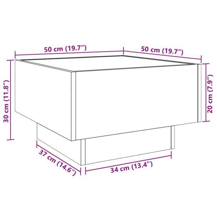 VidaXL Table basse avec LED chêne sonoma 50x50x30 cm bois d'ingénierie, table d'appoint, table de salon, table latérale, 847506