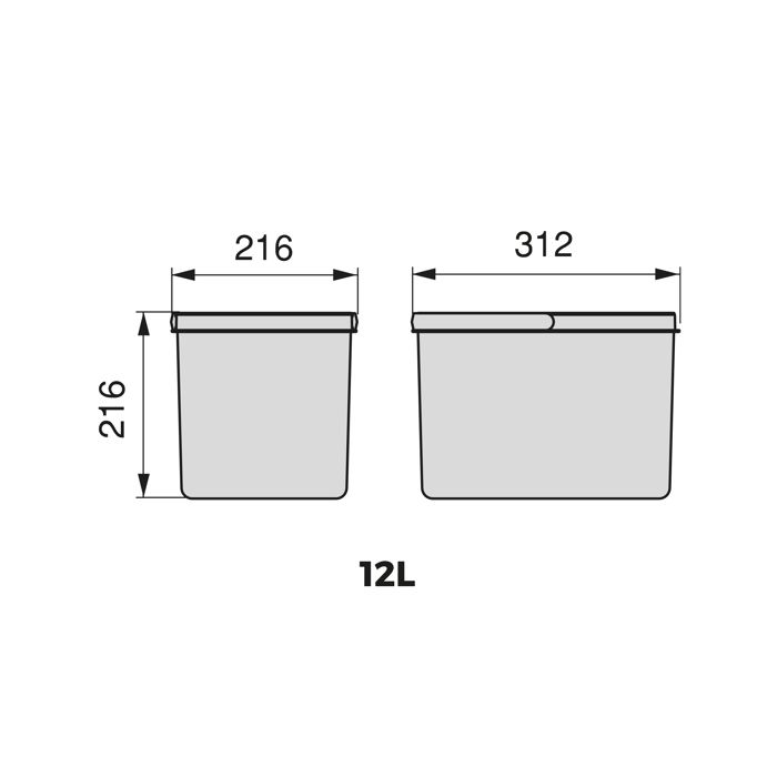 Emuca poubelles pour tiroir de cuisine recycle, hauteur 216, 1x12, plastique gris antracite, plastique.