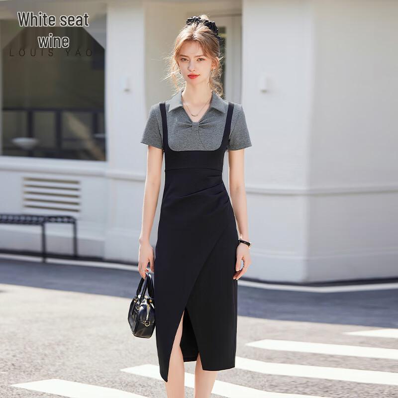 

Bailuyu Summer Contrast Splice Slit Midi Dress M