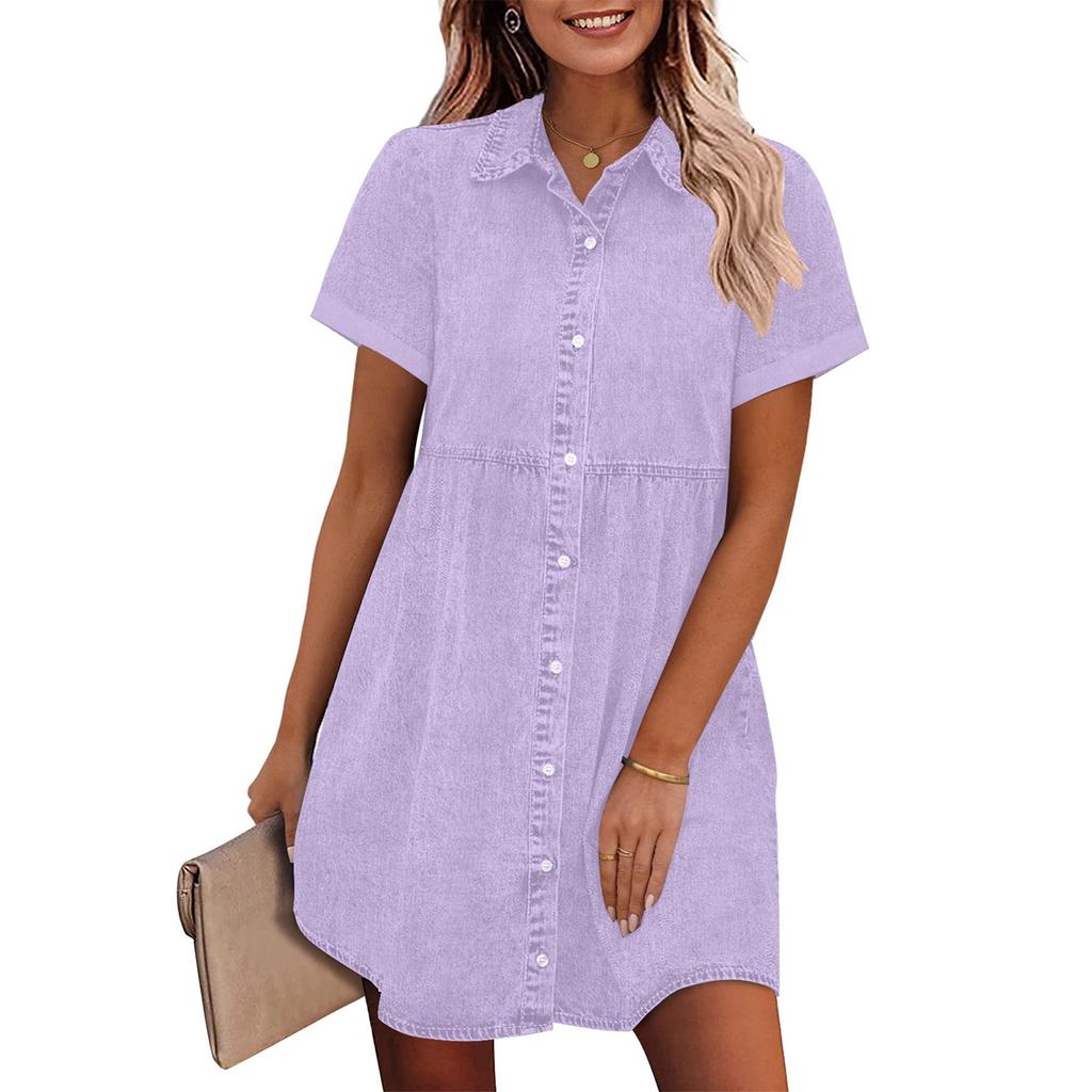 Women's Short-sleeved Button-down Shirt Denim Dress