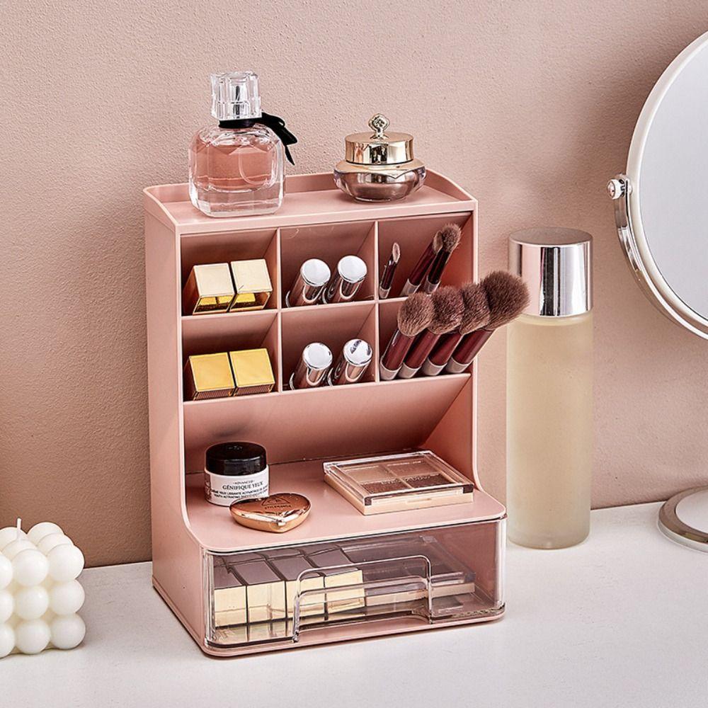 6-Grid Oblique Pen Holder Solid Color Cosmetics Storage Box Stationary Organizer Home