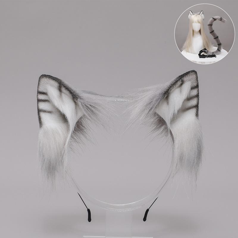 Three Flowers Orange Cat Ears Animal Ears Headband Handmade Plush Lolita Cat Ears Kc Comic Show Cat Lady Cos Cat Tail Set
