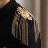 Metal Shoulder Board Badges Tassel Chain Fringed Epaulet Decoration Vintage Brooch Pin  For Jacket