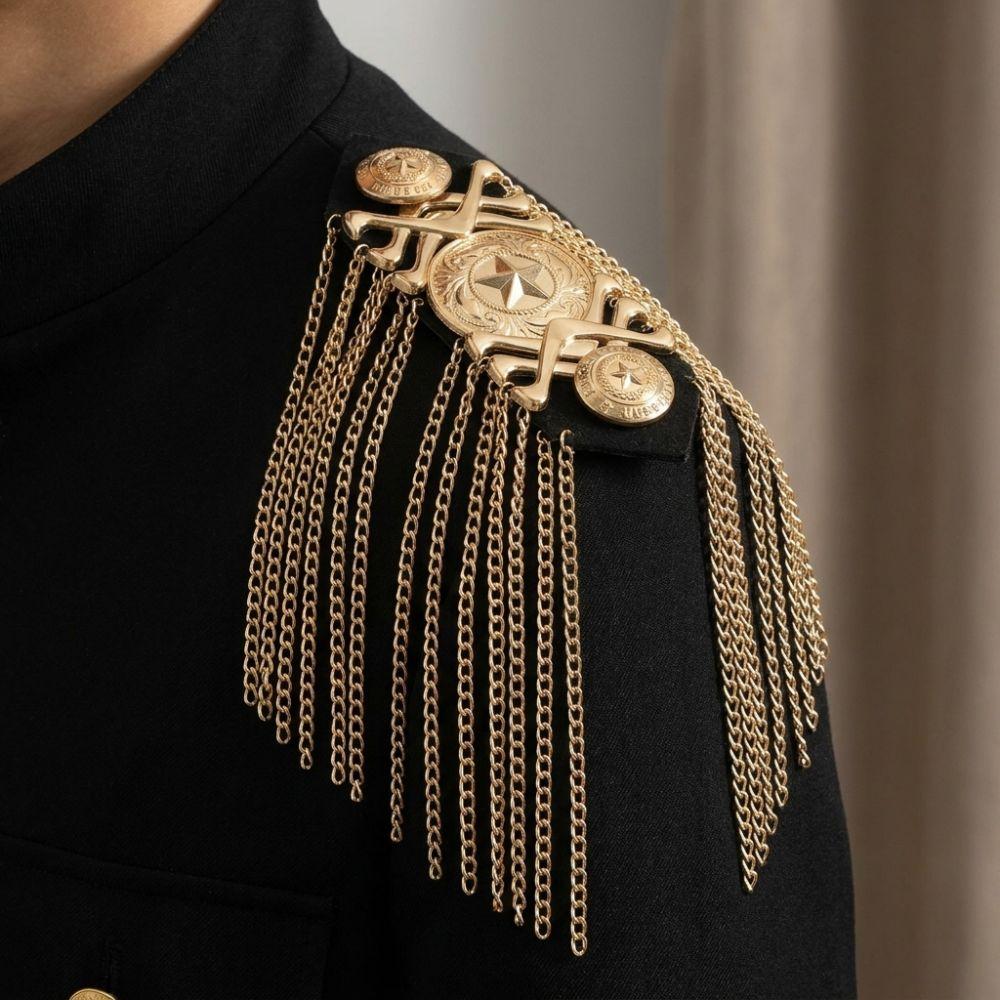 Metal Shoulder Board Badges Tassel Chain Fringed Epaulet Decoration Vintage Brooch Pin For Jacket